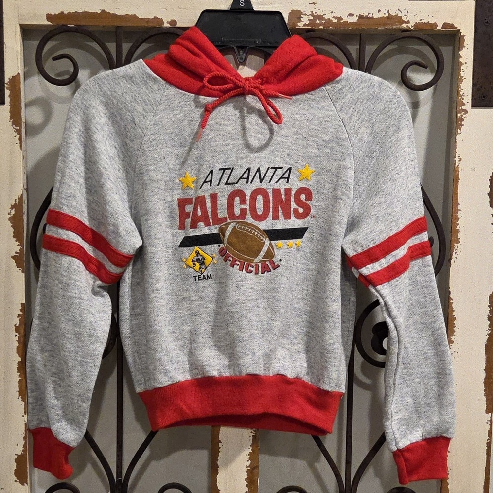 Vintage 80s Atlanta Falcons Hoodie Youth Large 7 Gray Red USA Football NFL